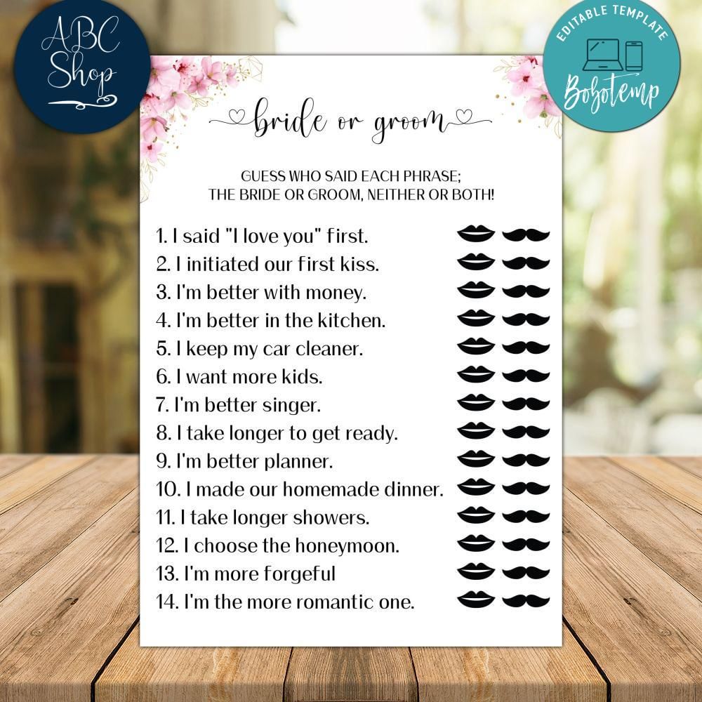 Bride or groom Guess Who Said It Phrase Bridal Shower Game DIY | Bobotemp