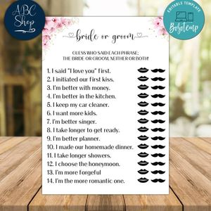 Bride or groom Guess Who Said It Phrase Bridal Shower Game Instant Download