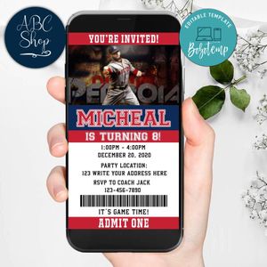 Electronic Boston Red Sox Electronic Invite Birthday Invitations Instant Download