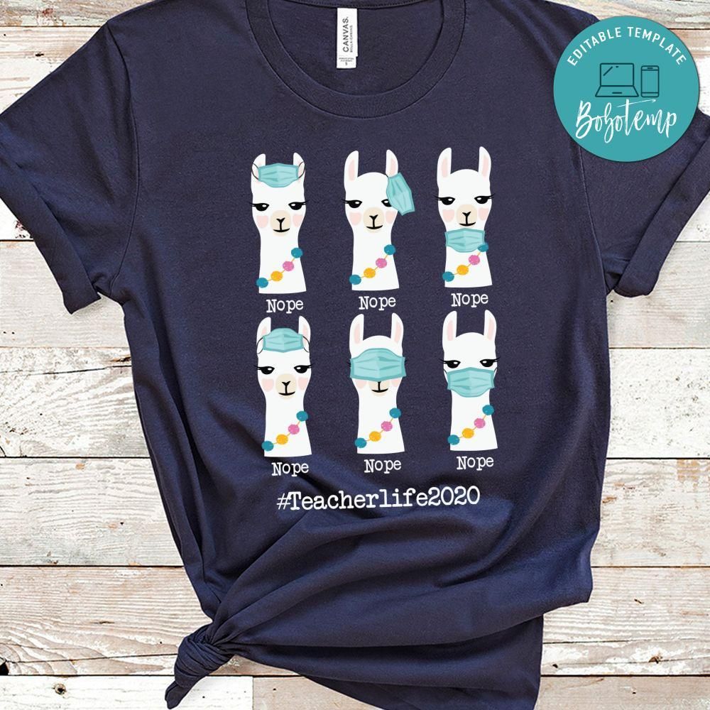 Teacher Life 2020 Llama Wearing Mask Shirt