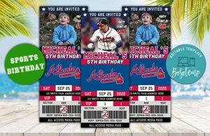 Editable Atlanta Braves Birthday Ticket Party Invitation Instant Download