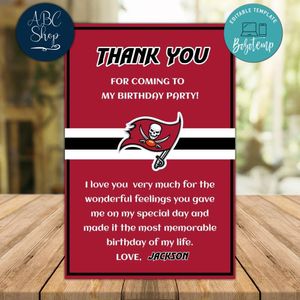 Tampa Bay Buccaneers Thank you card Template to Print at Home Instant Download