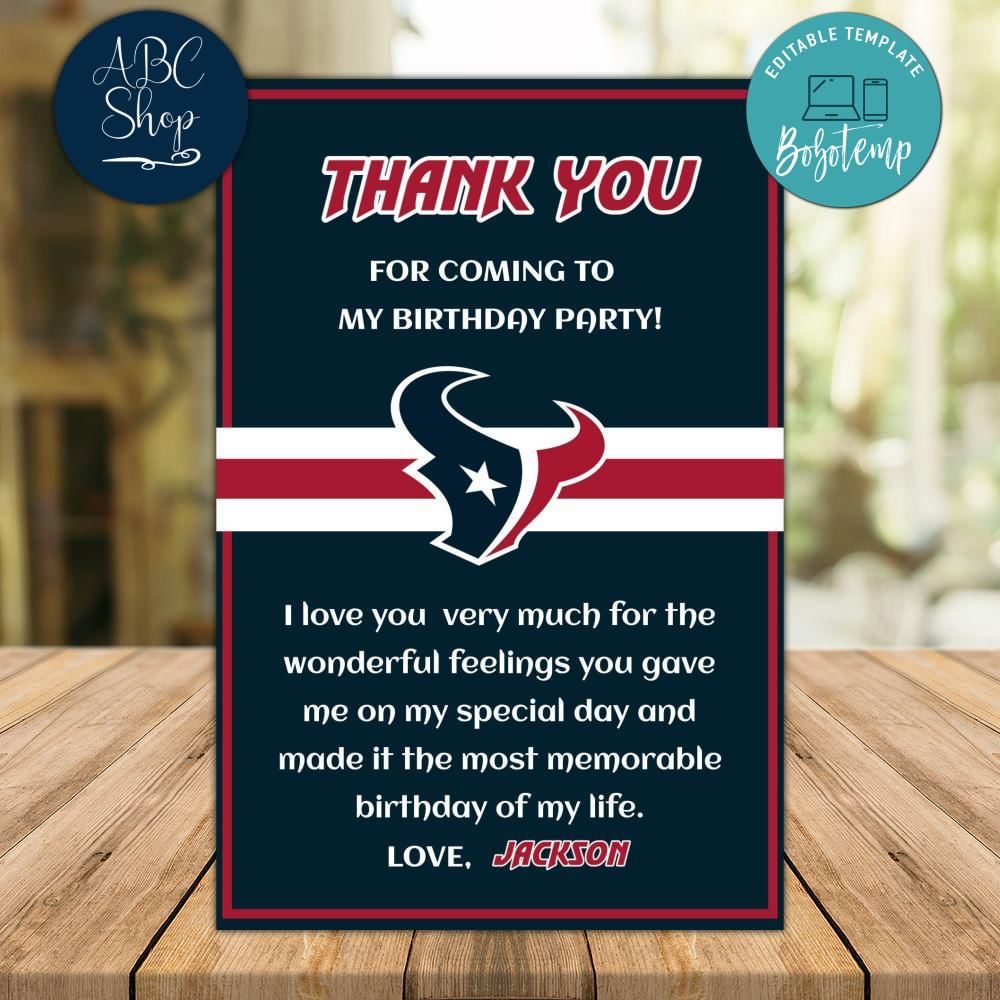 Houston Texans Thank you card Template to Print at Home Bobotemp