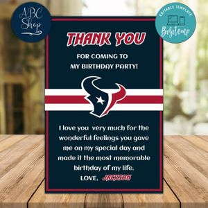 Houston Texans Thank you card Template to Print at Home Instant Download