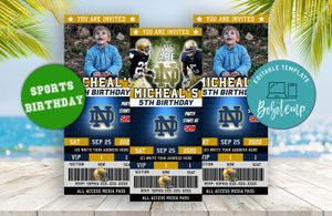 Notre Dame Fighting Irish Ticket Birthday Editable Templates Instant Download