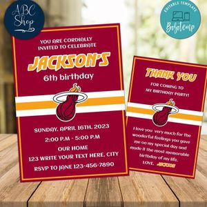 Miami Heat Party Invitations and Free Thank You Card Instant Download