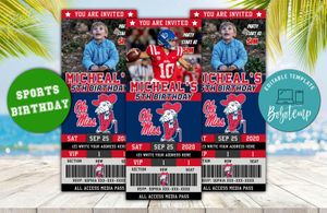 Editable Ole Miss Rebels Birthday Ticket Party Invitations Instant Download