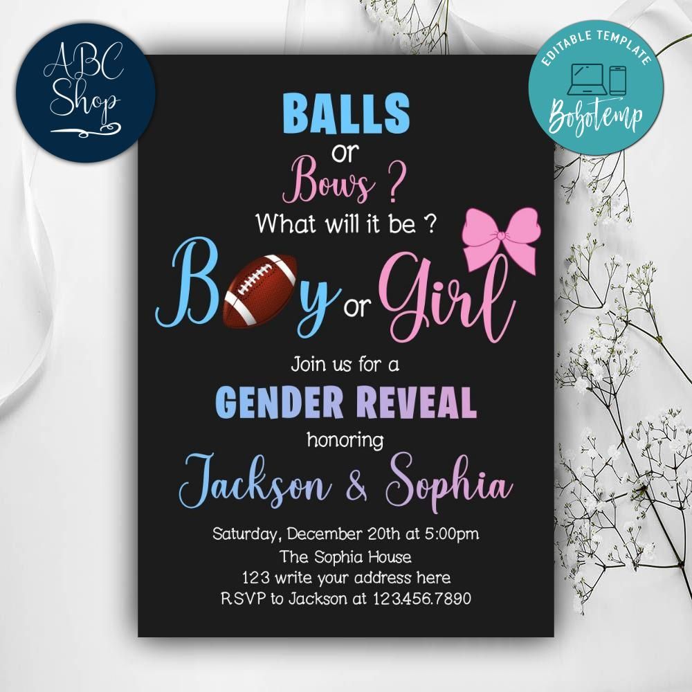 Football Gender Reveal Invitation Instant Download Createpartylabels