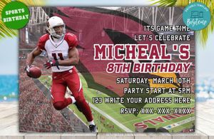 Editable Arizona Cardinals Birthday Invitations Instant Download