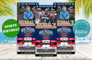 Editable New Orleans Pelicans Birthday Ticket Invitations Instant Download