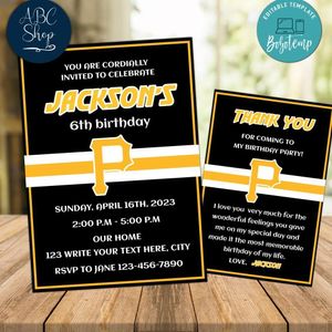 Pittsburgh Pirates Party Invitations and Free Thank You Card Instant Download