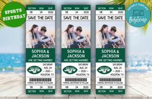 Editable New York Jets Save The Date Wedding Engagement Announcement Ticket Invitation Instant Download