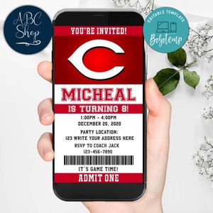 Electronic Cincinnati Reds Birthday Flyer Instant Download