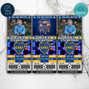 Boca Juniors Birthday Ticket Invitation Instant Download