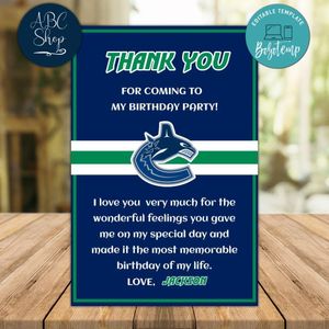 Vancouver Canucks Thank you card Template to Print at Home Instant Download