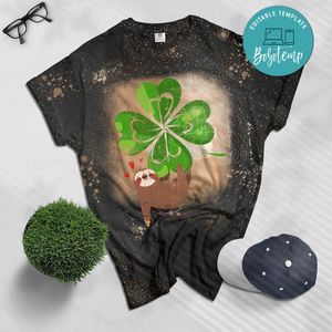 Sloth Shamrock St. Patricks Day Funny Sloth Irish Gift Bleached Shirt