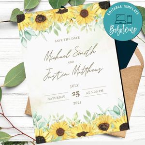 Sunflower save the date Customizable Template to print at home Instant Download