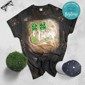Love Stethoscope RN Nurse Shamrock St Patricks Day Bleached Shirt