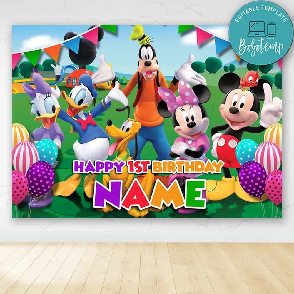 Mickey Mouse Clubhouse Birthday Party Banner Backdrop Printable Bobotemp