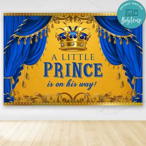 Royal Blue Prince Boy Baby Shower Backdrop Printable Instant Download