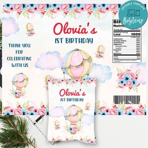 Hot air balloons Birthday Party Chip Bag Digital File Instant Download
