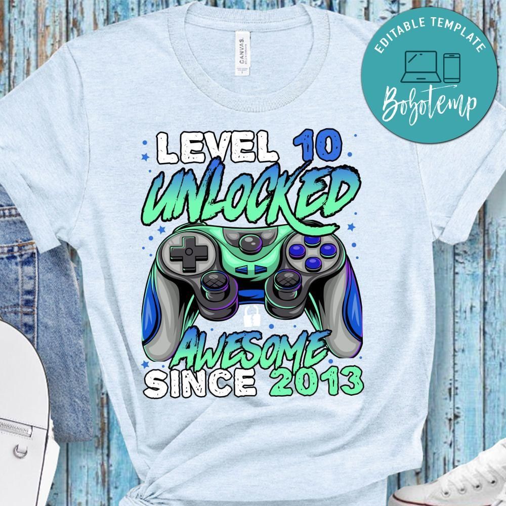 Level 10 Unlocked Awesome Since 20xx 1xth Birthday Gaming Kids PNG file template