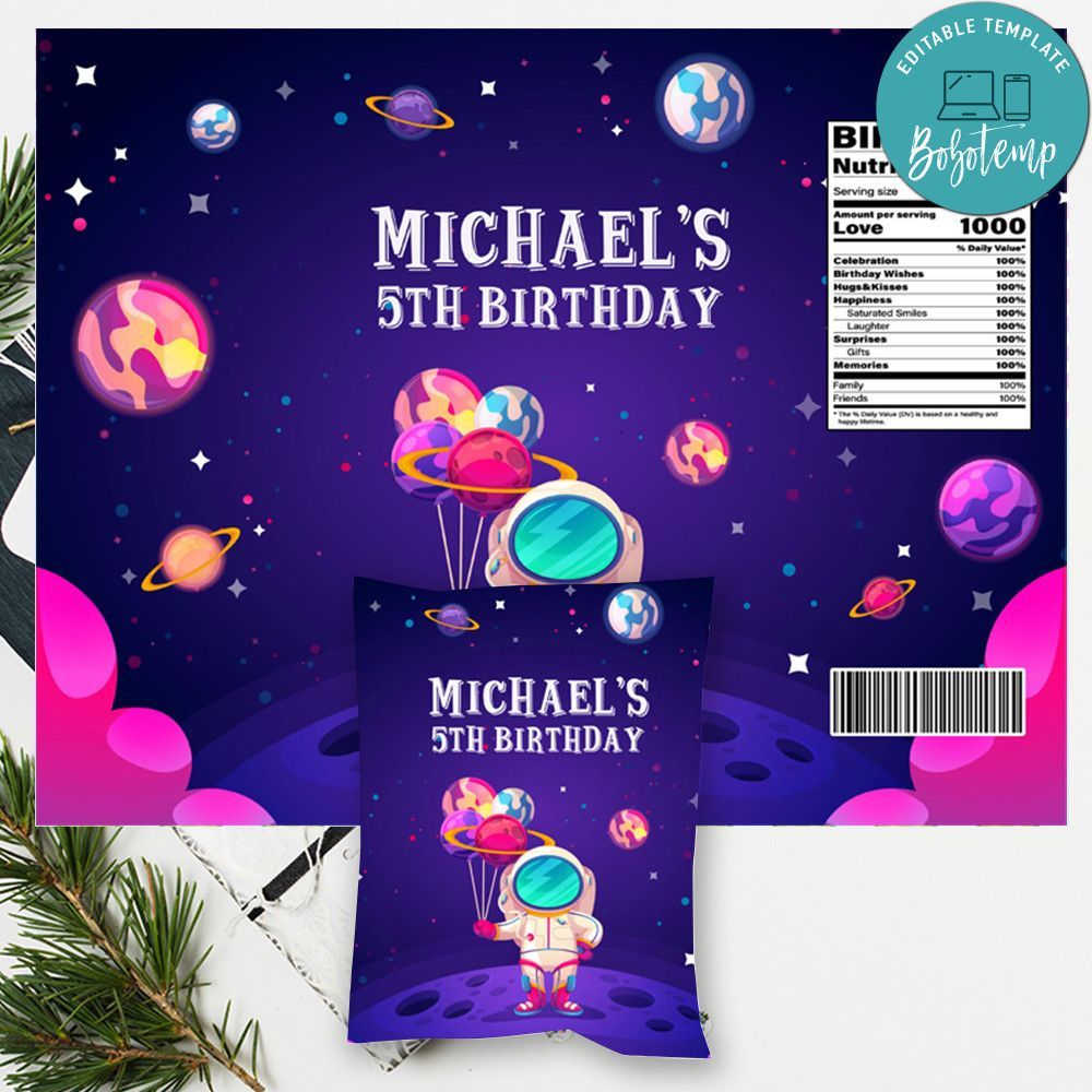 Astronaut Space Birthday Party Chip Bag Digital File Instant Download