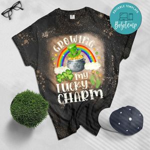 Growing my lucky Charm St Patricks Pregnancy Announcement Bleached Shirt