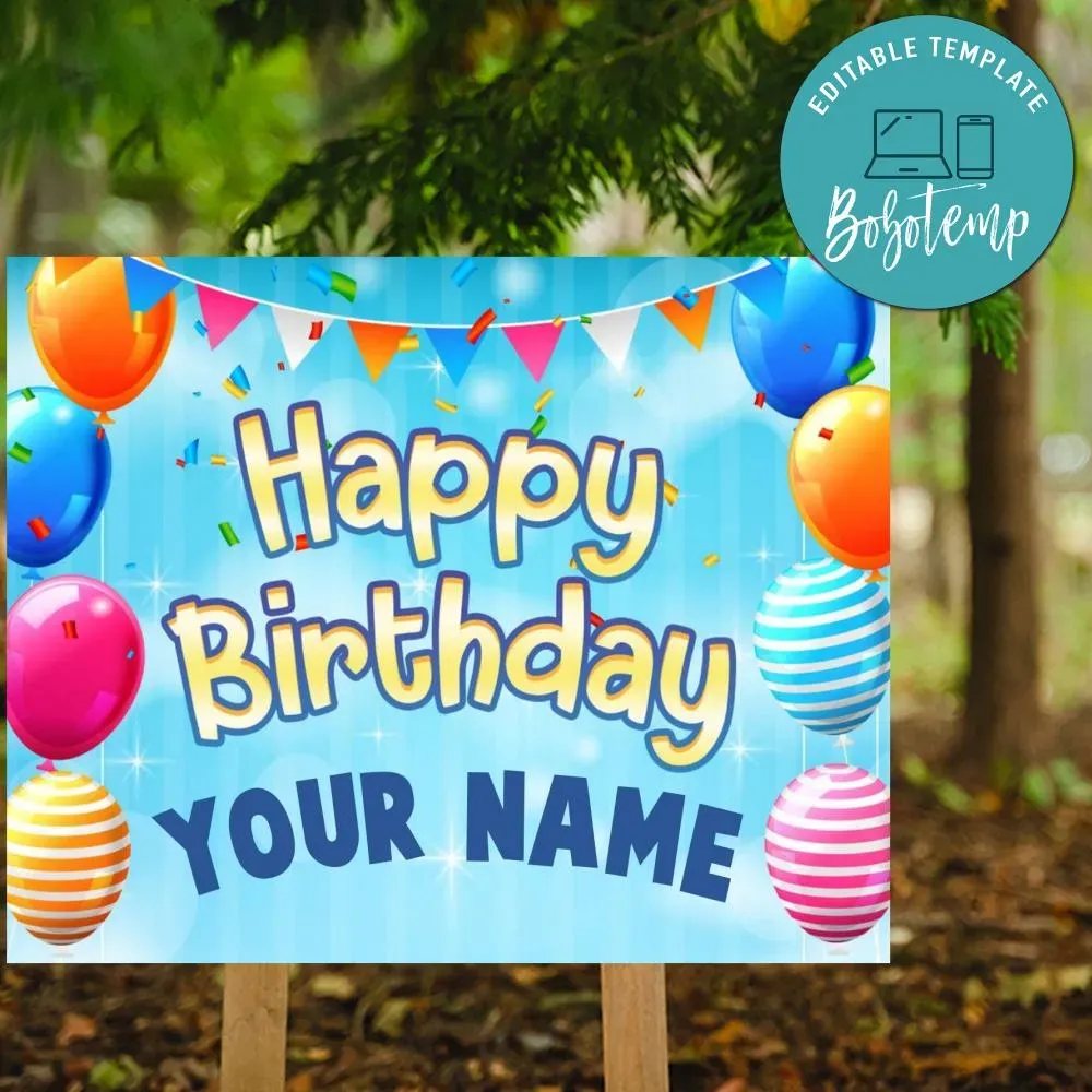 Customizable Happy Birthday Yard Sign Digital File Template DIY | Bobotemp