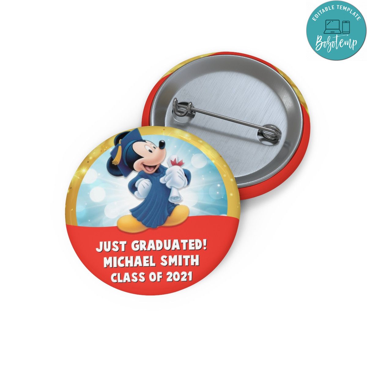 Disney Mickey Mouse Graduation 2021 Pin Button | Bobotemp