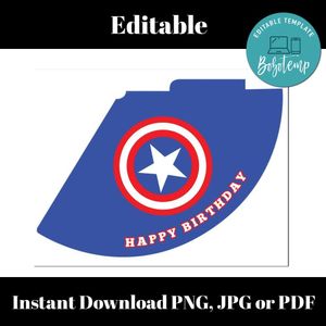 Captain America Birthday Party Hat Template Customizable Instant Download