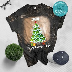 2020 Funny Quarantine Christmas Tree Ornament Mask Gift men Bleached T-Shirt