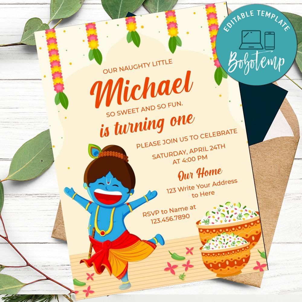 Baby Krishna Invitation Template to Print at Home DIY Createpartylabels