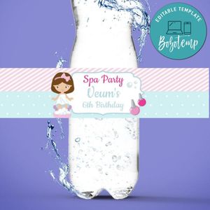 Spa Birthday party Water Bottle Label Template to Print at Home Instant Download