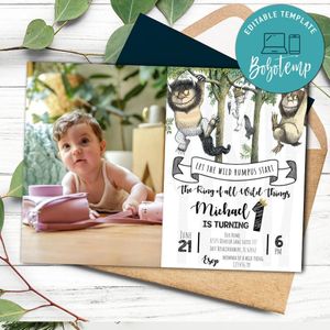 Where The Wild Things Are Birthday Invitation With Photo Printable Instant Download