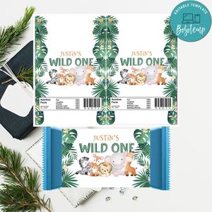 Jungle Safari Wild One Candy Bar Wrapper Digital File Printable Instant Download