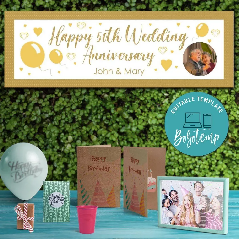 Happy 50th Wedding Party Banner Printable Instant Download | Bobotemp