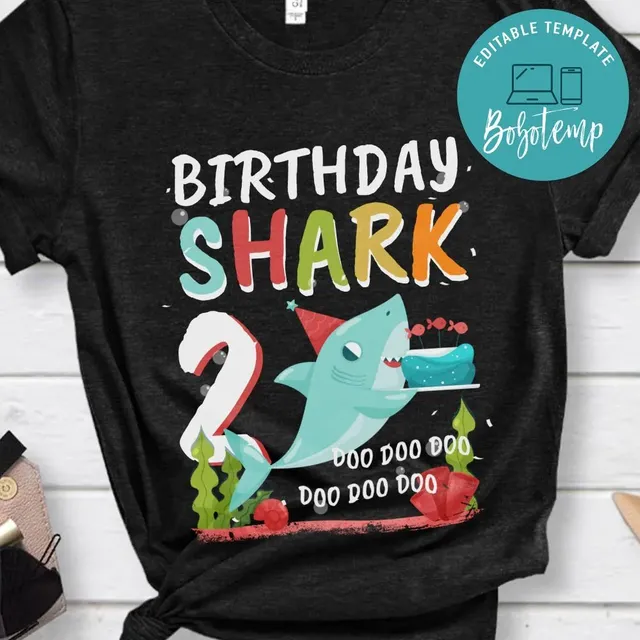 Kids Baby Shark 2 Years Old 2nd Birthday Doo Doo T Shirt Bobotemp