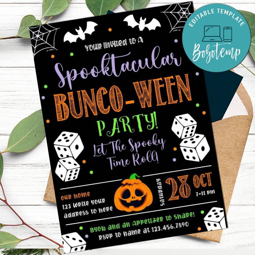Halloween Bunco Party Invitation Customizable Template DIY Bobotemp