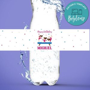 Gymnastics Birthday Water Bottle Label Template to Print at Home Instant Download