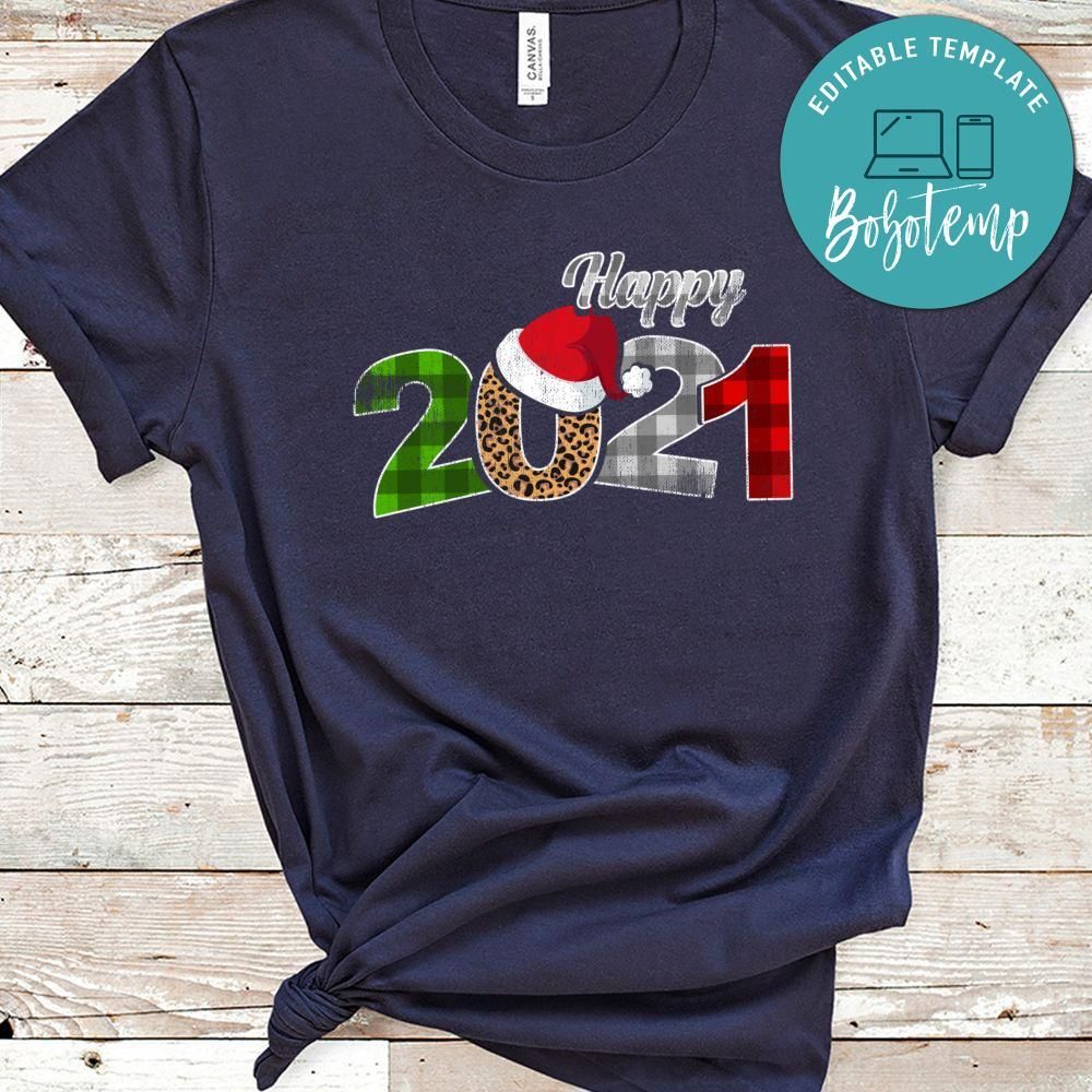 Happy 2021 Happy New Year Buffalo Plaid Leopard Christmas T-Shirt