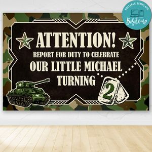 Army Tank Birthday Party Banner Backdrop Printable Instant Download