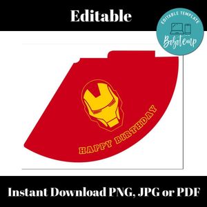 Iron man Birthday Party Hat Template Customizable Instant Download