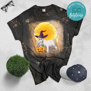 Schnauzer Dog Witch Halloween Bleached T-Shirt