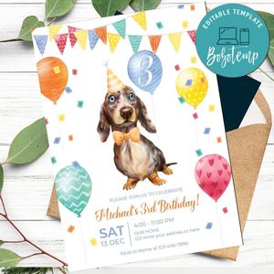 Dachshund birthday Flyer Customizable Template Instant Download
