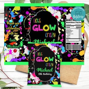 Lets Glow crazy Birthday Chip Bag Digital File Instant Download