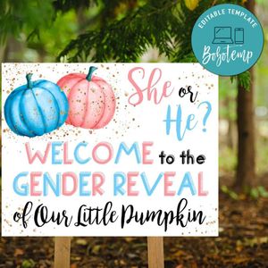 Pumpkin Gender Reveal Welcome Sign Template Printable Instant Download