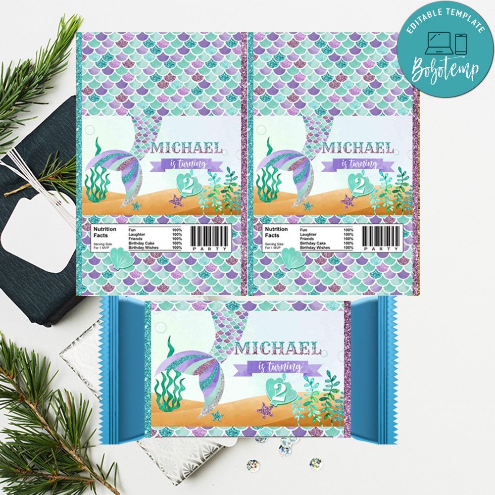 Mermaid tail Candy Bar Wrapper Digital File Printable Instant Download