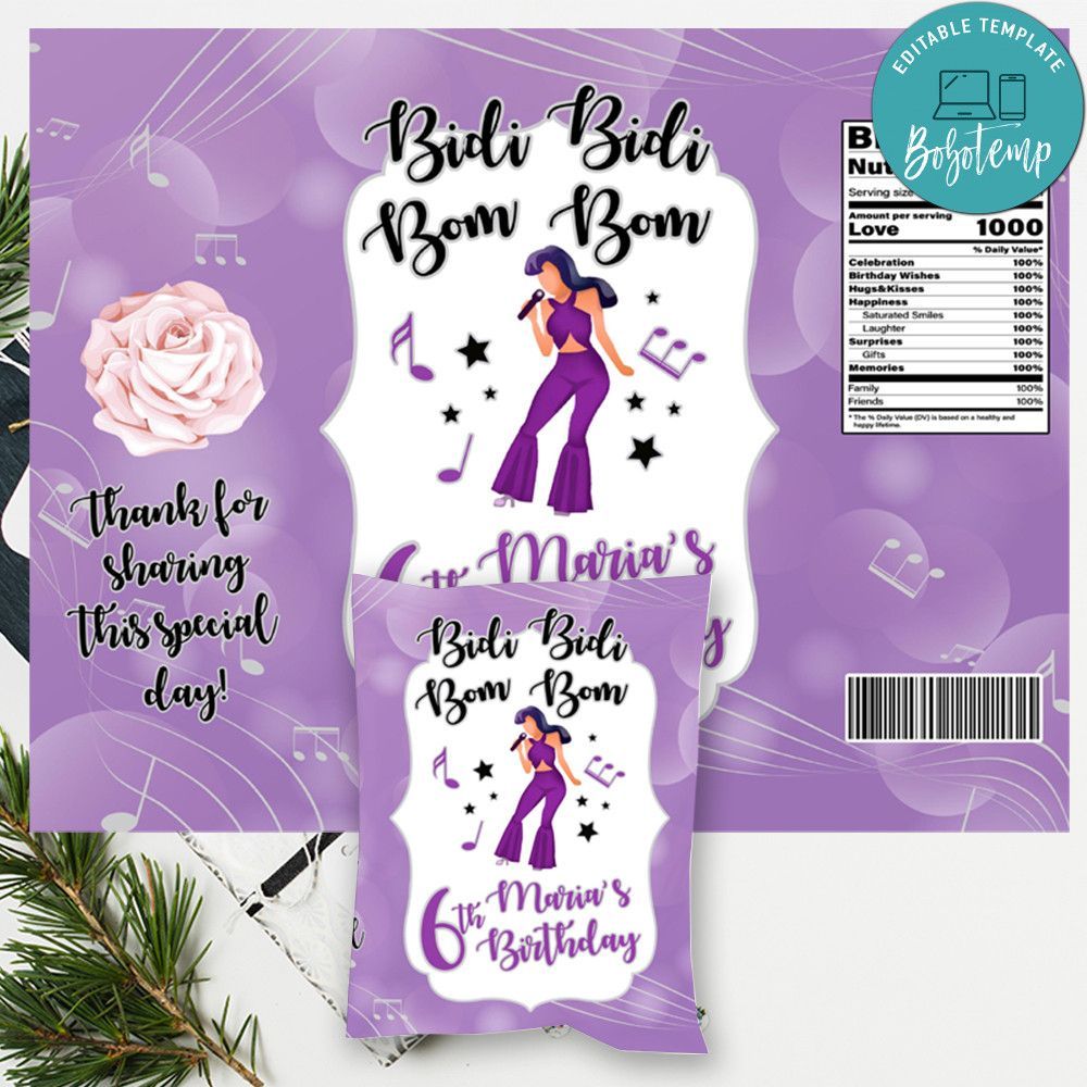 Selena Birthday Party Chip Bag Digital File Instant Download