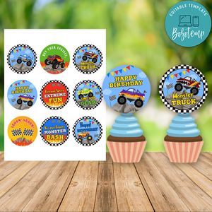 Monster Truck Birthday Cupcake Topper Digital File Printable Instant Download
